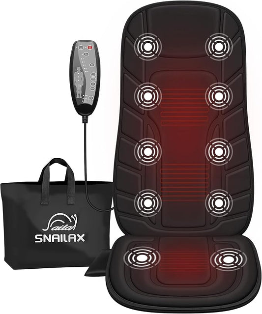 Snailax Massage Seat Cushion with 10 Vibration Motors, Back Massager with Heat, Massage Chair Pad with 5 Vibration Modes, 2 Heating Levels, Chair Massager for Home, Office, Gifts for Men, Women