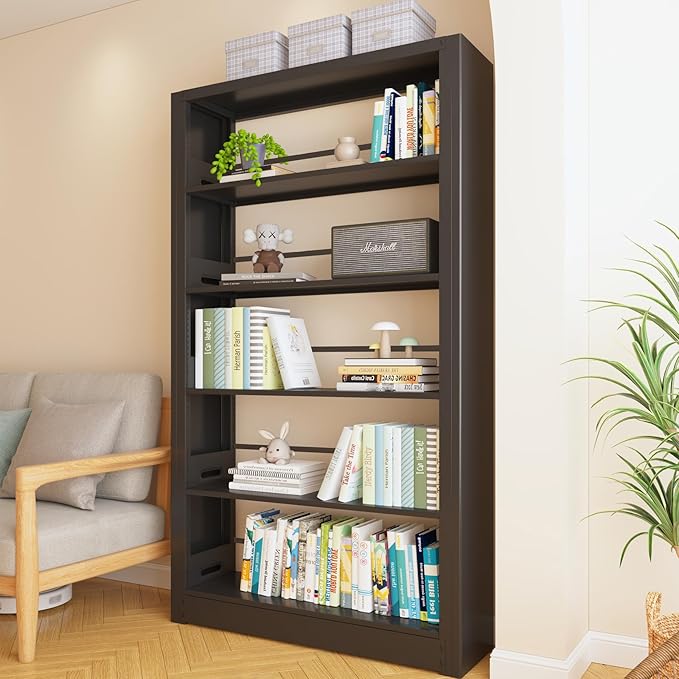 69" Tall Heavy-Duty Bookshelf, 5-Tier Metal Bookshelf with Adjustable Shelves, Open Shelf Bookcase, Tall Bookshelfs for Home Office, Library, Bedroom, Including Book Stopper