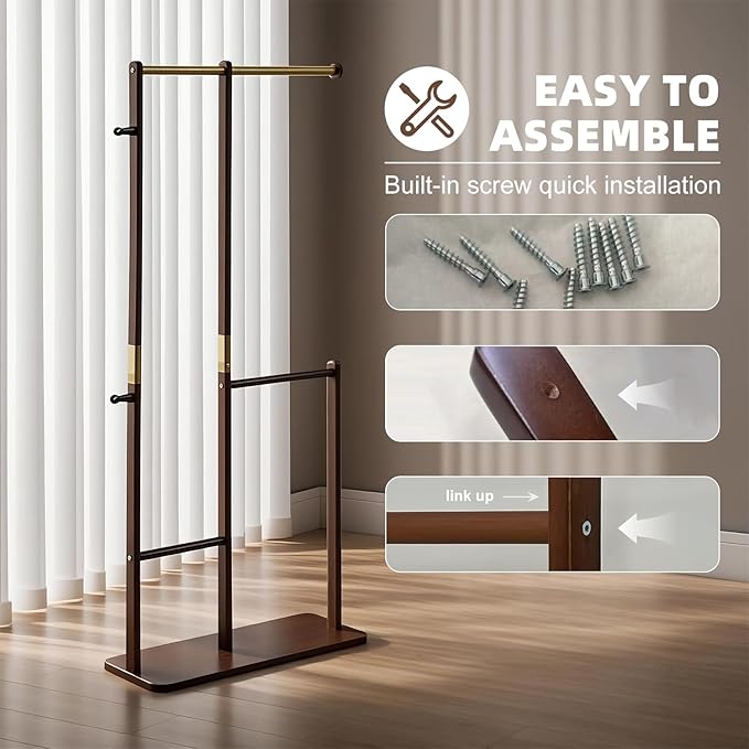 Solid Wood Coat Rack, Coat Rack Freestanding Sturdy Coat Hanger Stand for Entryway Living Bedroom