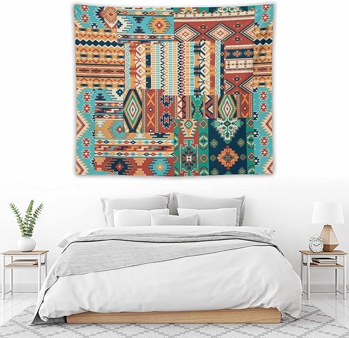 Kurtect Aztec Tapestry,Southwestern Tribal Native American Vintage Abstract Pattern Tapestries for Party Beach Picnic Blankets Tablecloths Living Room Wall Deocr, 50x60 in