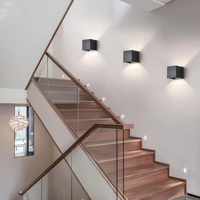 12W 2Pack Outdoor Wall Lights Exterior/Interior,LED Black Outdoor Wall Sconces Light Fixtures Modern,IP65 Waterproof Square Aluminum Wall Lamps, Up and Down Lights 6500K Cold Lights