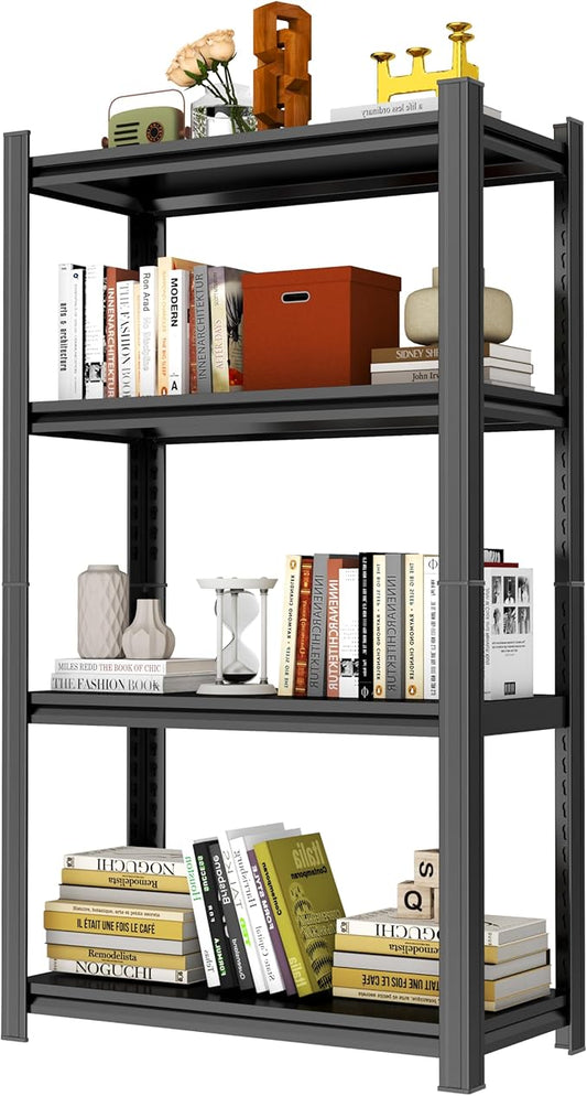 Book Shelf 4-Tier Heavy Duty Adjustable, Tall Metal Bookcase, Black Storage for Library Bedroom (63" H * 35.4" W * 11.8" D)