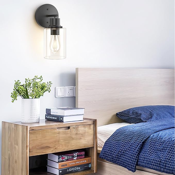 GORDNWE 1-Light Bathroom Wall Sconce, Matte Black Vanity Light, Modern Wall Light Fixture with Clear Glass Shade and E26 Bulb Base, Wall Lamp Wall Mount Light Fixtures for Mirror, Bedroom, Hallway