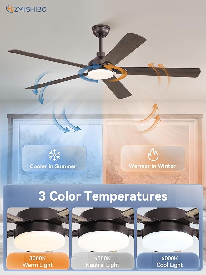ZMISHIBO 60" Ceiling Fans with Lights, Oil Bronze Farmhouse Ceiling Fan with Remote, Rustic Indoor Ceiling Fan with Dual Finish Blades, Quiet & Strong Motor, Bright LED Light.