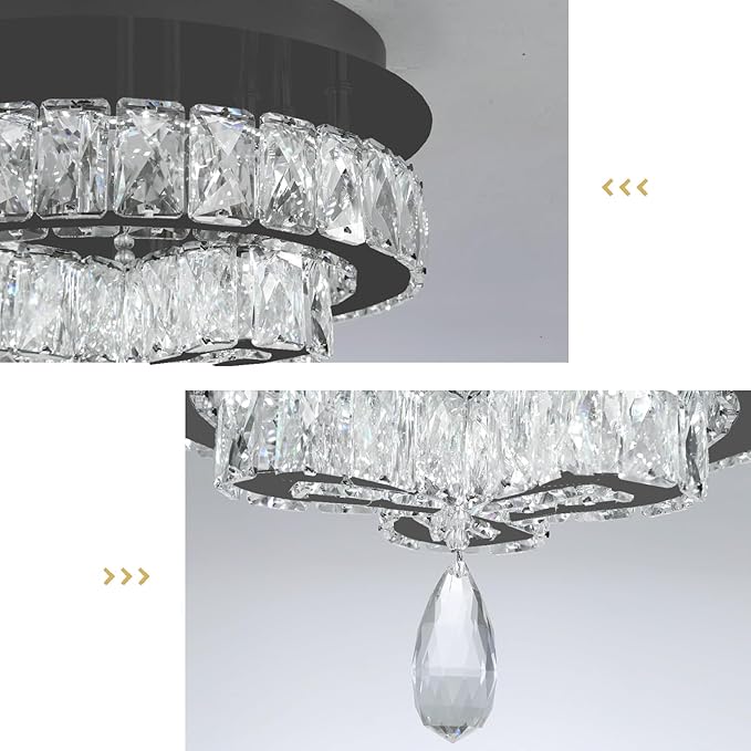 12'' Modern Crystal Chandelier LED Dimmable Flush Mount Ceiling Light Pendant Light for Hallway Living Room Bedroom Dining Room Foyer Black