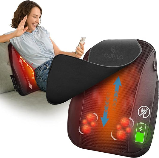 Cordless Shiatsu Lower Back Massager - 4D Kneading Low Back Massager for Pain Relief Deep Tissue,Portable Up and Down Rolling Massage for Home Office,Ideal Gift for Women,Men