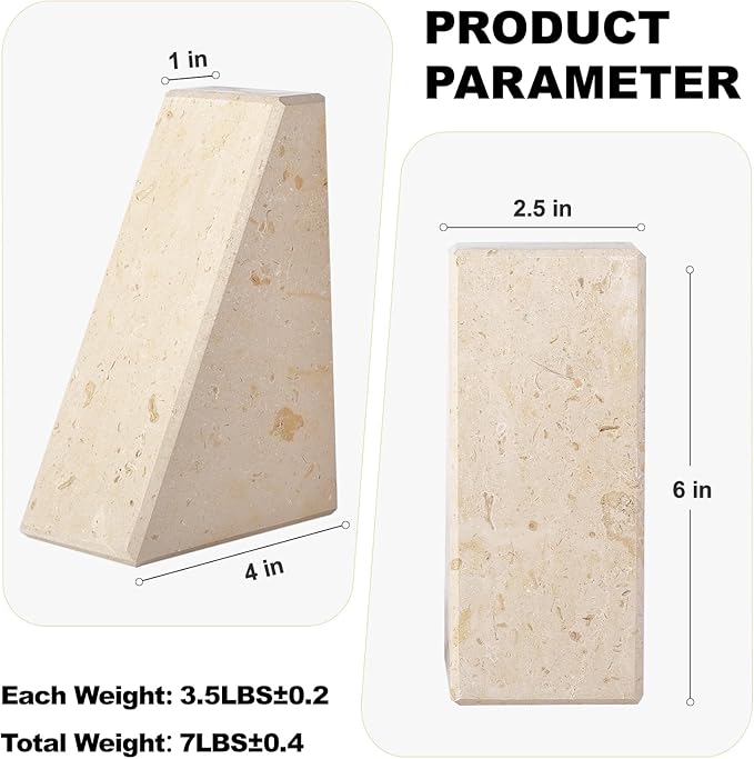 Marble Bookends for Heavy Books, Decorative Book Ends for Shelves, Beige Stone Durable and Heavy-Duty Book Ends for Hardback Books &amp; CDS, Unique Book Stopper &amp; Holder, Set of 2