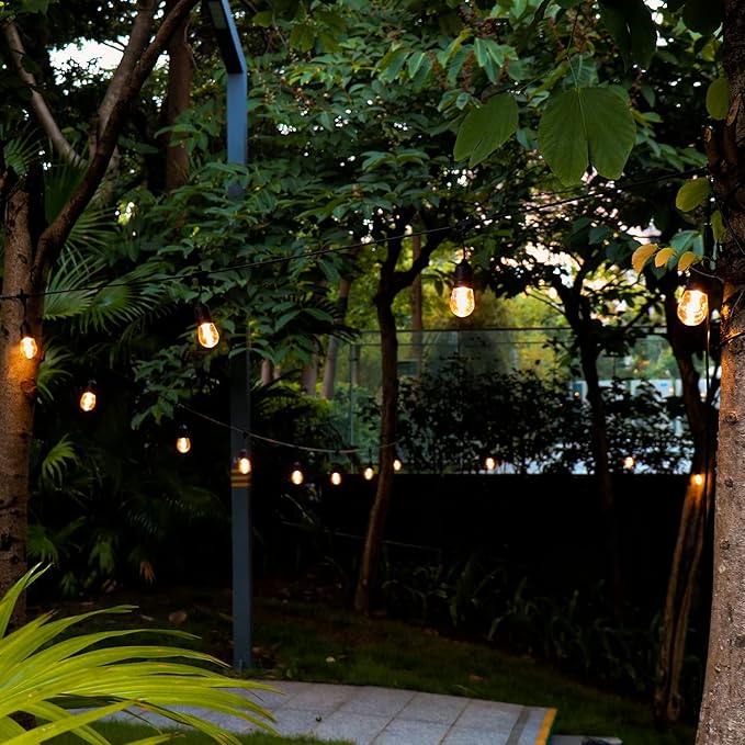 GANA 12V Low Voltage & Safe LED Outdoor String Lights,48FT 15 Shatterproof Bulbs, 2200K Warm White Pergola Lights for Your House's, Garden, Fence, Porch,Balcony,and Bistro