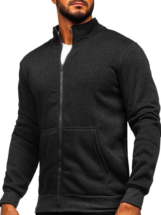 Men's Track Jackets Black Lightweight Sweatshirts Full Zip Up Mock Neck Long Sleeve Tops with Pocket