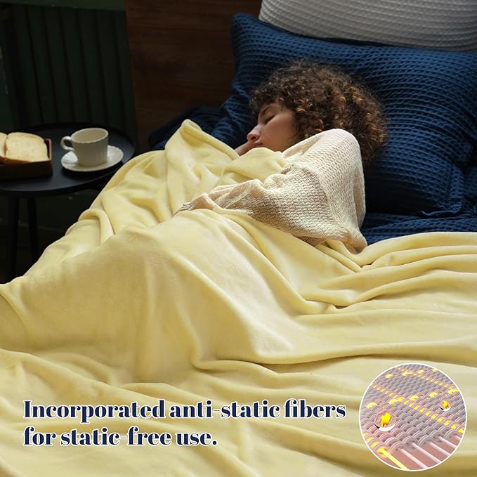 PHF Ultra Soft Fleece Blanket Twin Size, No Shed No Pilling Luxury Plush Cozy 300GSM Lightweight Blanket for Bed, Couch, Chair, Sofa Suitable for All Season, 66" x 90", Yellow