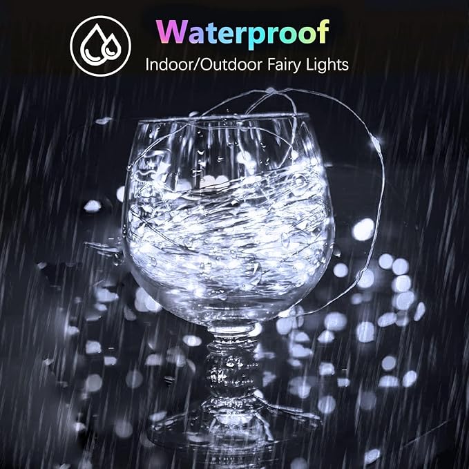 2 Pack 100LED Battery Operated Fairy Lights with Remote, 8 Modes LED String Lights with Timer, Dimmable, Memory Function, Waterproof Twinkle Lights for Outdoor Indoor Christmas Decor(Cool White)