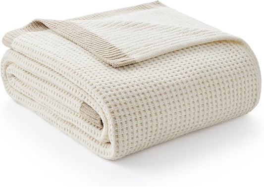 Amélie Home Waffle Throw Blanket for Couch, Soft Cozy Chenille Knit Blanket Warm Decorative Throw for Sofa,50"x60", Ivory