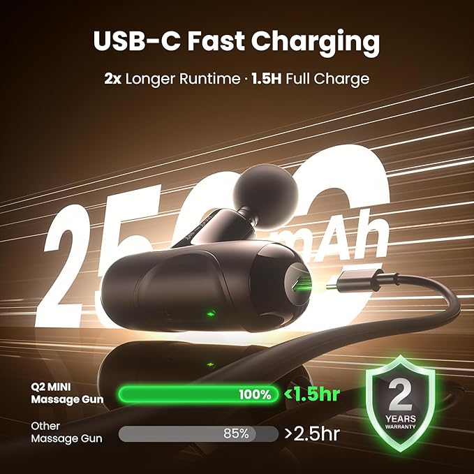 BOB AND BRAD Q2 Mini Massage Gun, Pocket-Sized Deep Tissue Massager Gun, Portable Percussion Muscle Massager Gun, Ultra Small & Quiet Muscle Massage Gun with Carry Case, Home Gym Travel, Black