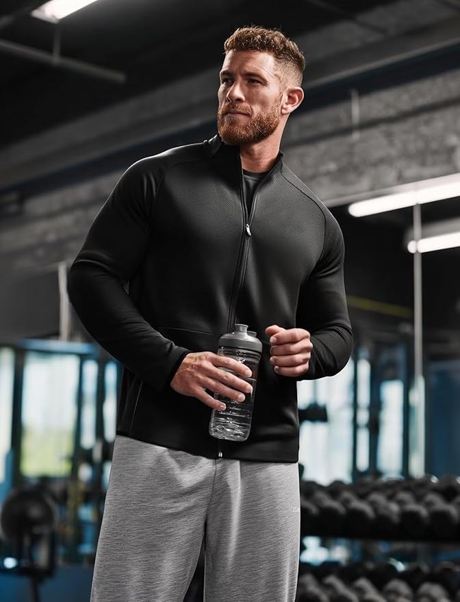 Zengjo Men's Track Jackets Full Zip Running Athletic Workout Lightweight Windproof Jacket with Zipper Pockets Quick Dry