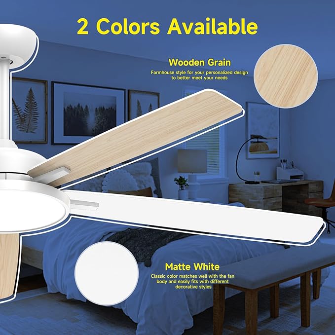 Roomratv Ceiling Fans with Lights,62 Inch Smart Ceiling Fan,Remote and App Control,Dimmable,Reversible,Noiseless, Compatible with Alexa,Google Home,Large White Modern ceiling fan for Indoor/Outdoor