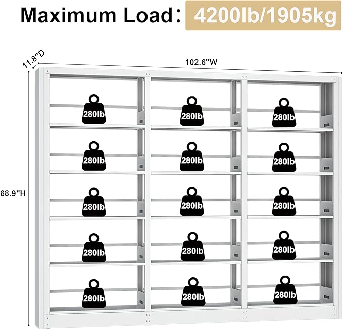 White Bookshelf, 5-Tier Bookshelf with Adjustable Storage Shelves, Freestanding Bookcases and Bookshelves, Wide Bookshelf for Home Office, Living Room, Bed Room, Including Book Stopper