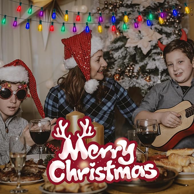 Abeja 50Ft ST38 Outdoor String Lights, Multicolor Patio Lights with 25+2 ST38 Edison Colorful Bulbs, LED Shatterproof Colorful String Lights for Outside Bistro Christmas Patio Party Decorations