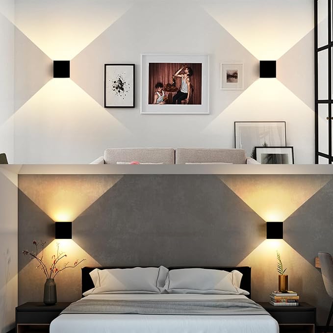 LED Outdoor Wall Lights Exterior/Interior 3 Colors Adjustable 15W Wall Light Fixture IP65 Waterproof Porch Exterior Wall Sconce Modern Outdoor Lighting Square Aluminum Black Up and Down Lights