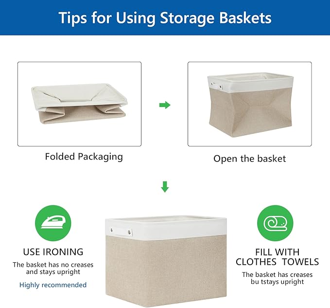 Bidtakay Storage Baskets for Shelves [4-Pack] Storage Bins for Organization Fabric Beige Baskets for Closet Hallway Cabniet Room Organizer Bins for Clothes Blankets Home