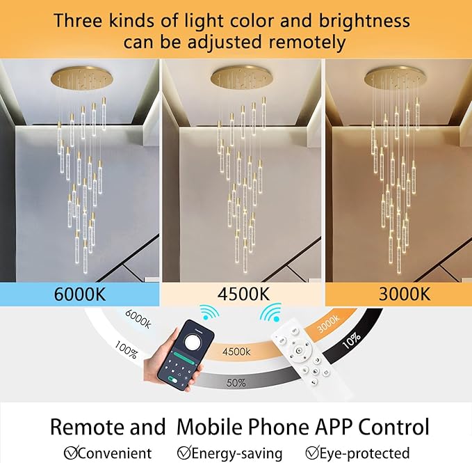 13FT High Ceiling Chandelier for Entryway Modern Crystal LED Light Glam Chandeliers for Living Room Foyer Sloping Ceiling Pendant Lighting Fixture 24-Lights Gold