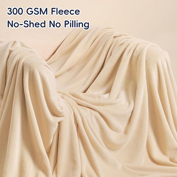 PHF Ultra Soft Fleece Blanket Twin Size, No Shed No Pilling Luxury Plush Cozy 300GSM Lightweight Blanket for Bed, Couch, Chair, Sofa Suitable for All Season, 66" x 90", Beige