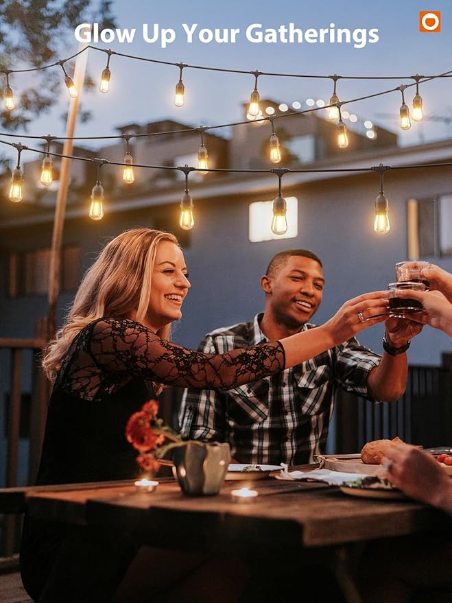 addlon 96FT(48FT*2) LED Outdoor String Lights with Edison Shatterproof Bulbs Commercial Grade Patio Cafe Light, ETL Listed Weatherproof Strand 30 Hanging Sockets for Bistro Backyard