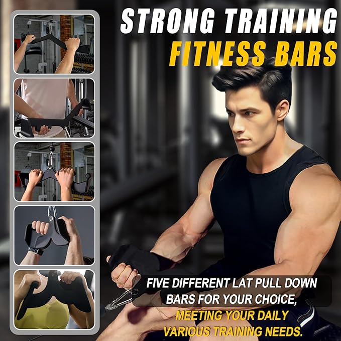 Lat Pull Down Bar T bar Row Attachment, V Bar Tricep Lat Pulldown Attachments, Back Strength Training Bar for Home Gym Exercise Cable Machine Attachments