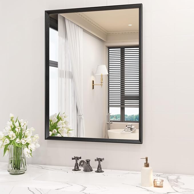 30x36 Inch Bathroom Mirror, Matte Black Framed Rectangle, 4MM Tempered Glass, Anti-Rust, Wall-Mounted Vanity Mirror for Bathroom &amp; Bedroom - Hangs Horizontally or Vertically