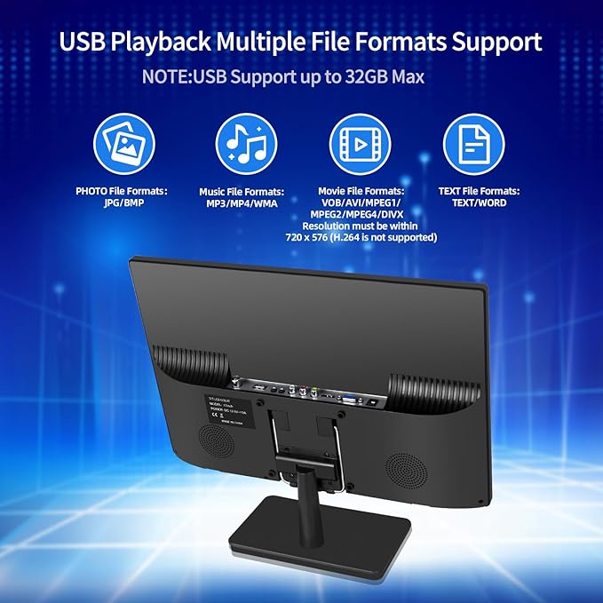 17 inch TV,Small HD Widescreen LED with Antenna,Digital ATSC Tuner-Free HD Local Channels,HDMI VGA USB Port,12 Volt Charger Cable/AC Power TV for Camping,Caravan and Kitchen