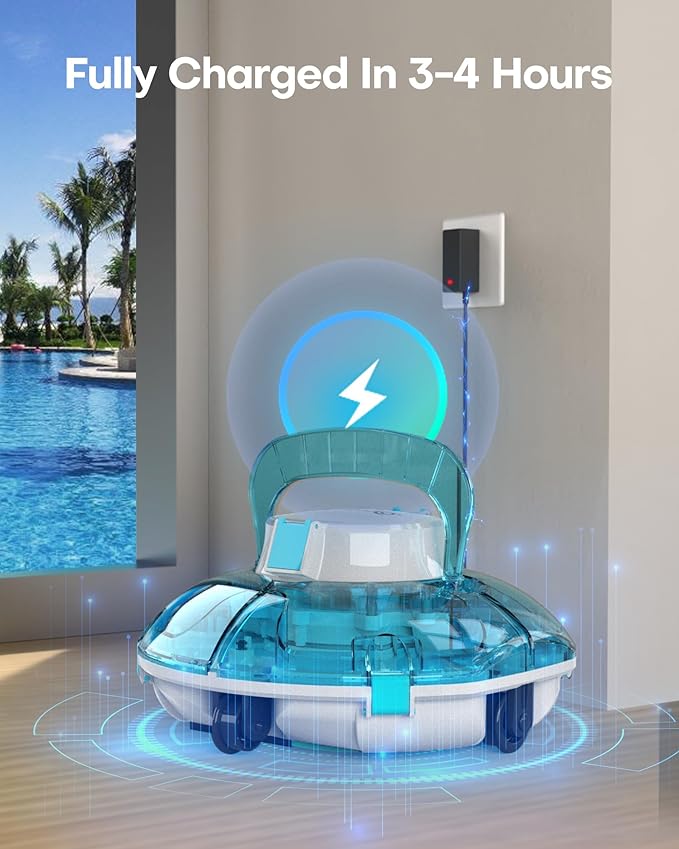 (2025 Upgrade) Cordless Robotic Pool Cleaner, Lasts 75 Min, Automatic Vacuum for Above-Ground Pools up to 645 Sq.ft,Portable, Self-Parking,Light Blue