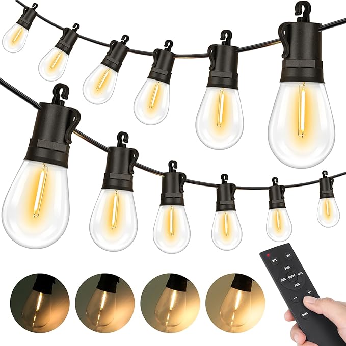 Outdoor String Lights Waterproof, 200FT LED Patio Light With Remote & 64 Shatterproof Dimmable S14 Edison Bulbs(4 Spare), Connectable Outside Hanging String Light for Bistro, Garden, Halloween, Xmas