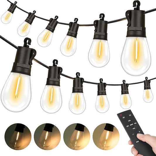 Outdoor String Lights Waterproof, 200FT LED Patio Light With Remote & 64 Shatterproof Dimmable S14 Edison Bulbs(4 Spare), Connectable Outside Hanging String Light for Bistro, Garden, Halloween, Xmas