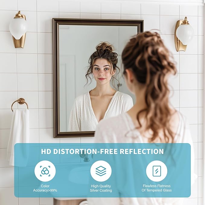 Retro Copper Effect Framed Wall Mirror, 22x30 Rectangle Mirror, 1/8"Anti-desilvering Tempered Glass, Sustainable&amp;Sturdy Frame, Anti-Rust, HD Reflection &amp;3min Fast Setup for Bathroom Living Room