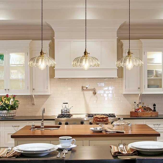 Glass Pendant Lights Kitchen Island: Modern Glass Pendant Lamp for Dining Room, Bedroom, Ceiling Hanging Fixture