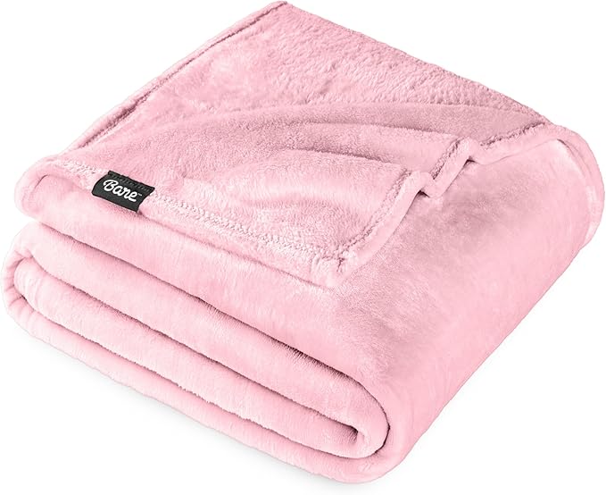 Bare Home Fleece Blanket - Extra Long - Light Pink - Throw for Bed, Sofa, Couch, Movie Night, Camping, and Travel - Microplush - Cabin Blanket (Twin/Twin XL, Light Pink)