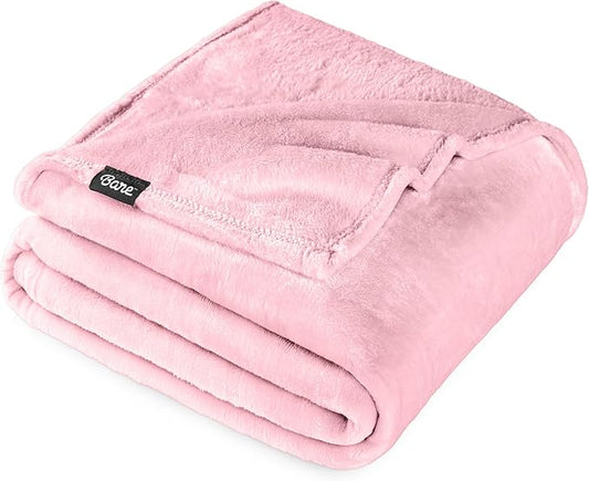 Bare Home Fleece Blanket - Extra Long - Light Pink - Throw for Bed, Sofa, Couch, Movie Night, Camping, and Travel - Microplush - Cabin Blanket (Twin/Twin XL, Light Pink)