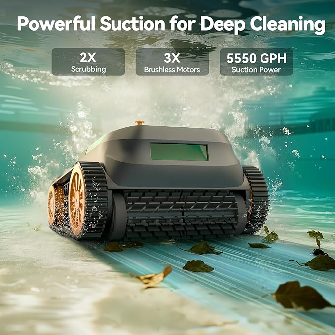 (2025 Upgrade) CliBot Robotic Pool Cleaner with 210 Mins Runtime, Smart Navigation, Triple Brushless Motors, Automatic Pool Vacuum Robot with Wall & Waterline Cleaning Function for Inground Pools