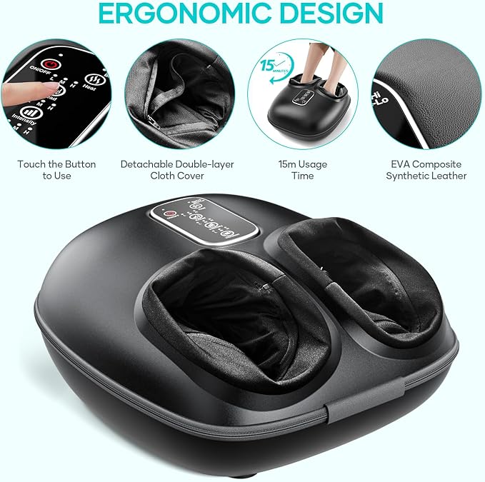 New Shiatsu Foot Massager with Heat, Vibration,Rolling Compression Feet Massager Machine, 3-Level Adjustable, Full Wrap & Knead, Easy to Use for Daily Relaxation, Pain Relief, Portable for Family