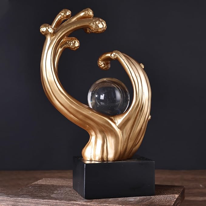 Modern Abstract Decorative Wave Statue, Gold Abstract Art Home Decor,Crystal Ball Art Wave Resin Sculpture, Office Desk Stand, Dining Table Center Decorative Aesthetics (Gold)