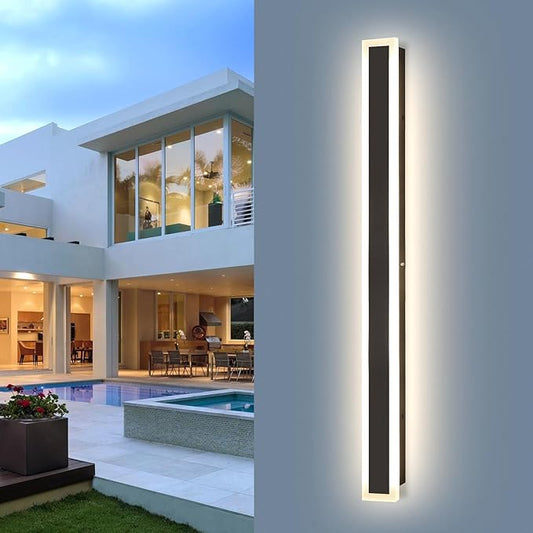 39 Inch Black Modern Outdoor Wall Light 3000K-6000K Dimmable Modern Exterior Wall Sconce Long LED Linear Exterior Lights for Patio Garden Garage