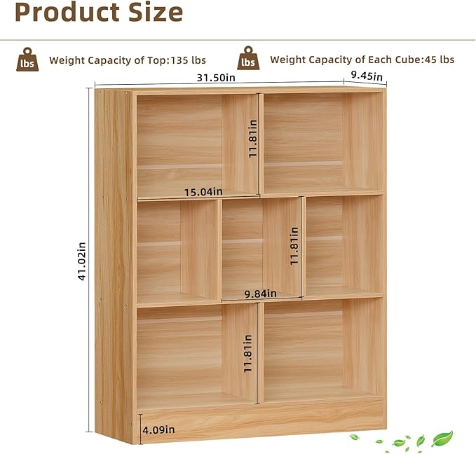LEYAOYAO 7 Cube Bookshelf with Base,3 Tier Mid-Century Modern Natural Bookcase,Standing Wide Bookshelfs Storage Organizer Shelf,Rustic Wood Display Cabinet Book Shelves for Bedroom,Living Room,Office