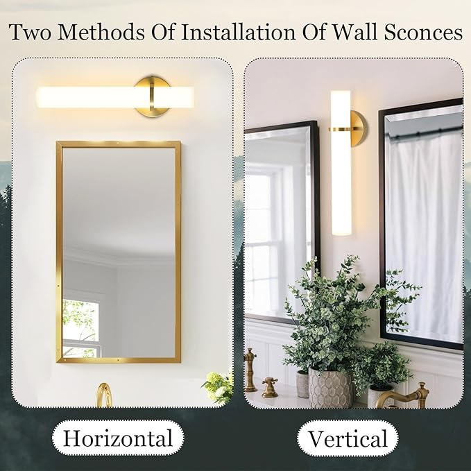 16W LED Dimming Wall Sconces 2 Packs, 3000K Warm Lights Dimmable, White Lampshade Bathroom Vanity Lighting Wall Light Fixtures for Bedroom Dining Living Hallway, Antique Gold