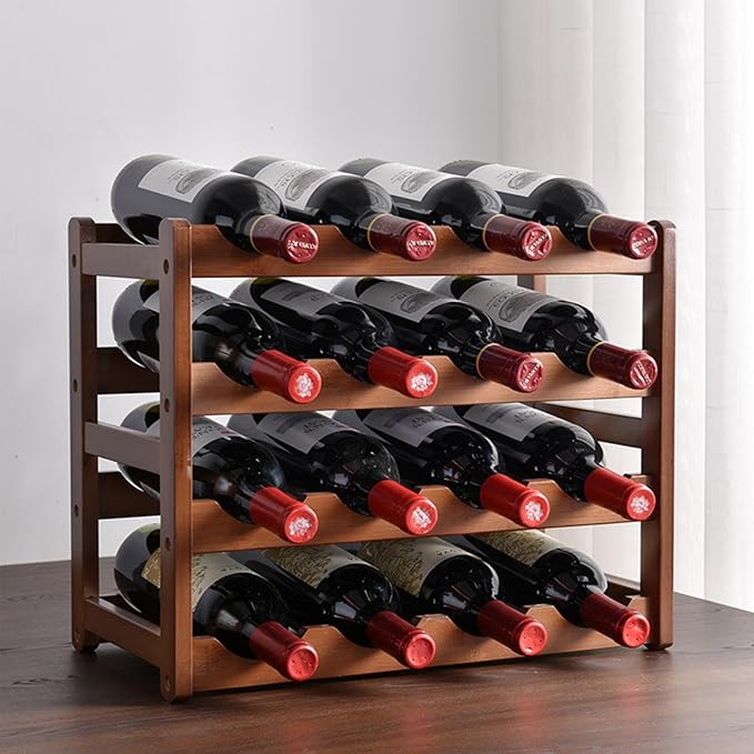 16 Bottle Wooden Wine Rack,4 Tier Free Standing Wine Storage Holder,Retro Minimalist Style Home Decorations Wine Display Shelves for Cabinet,Cupboard,Countertop