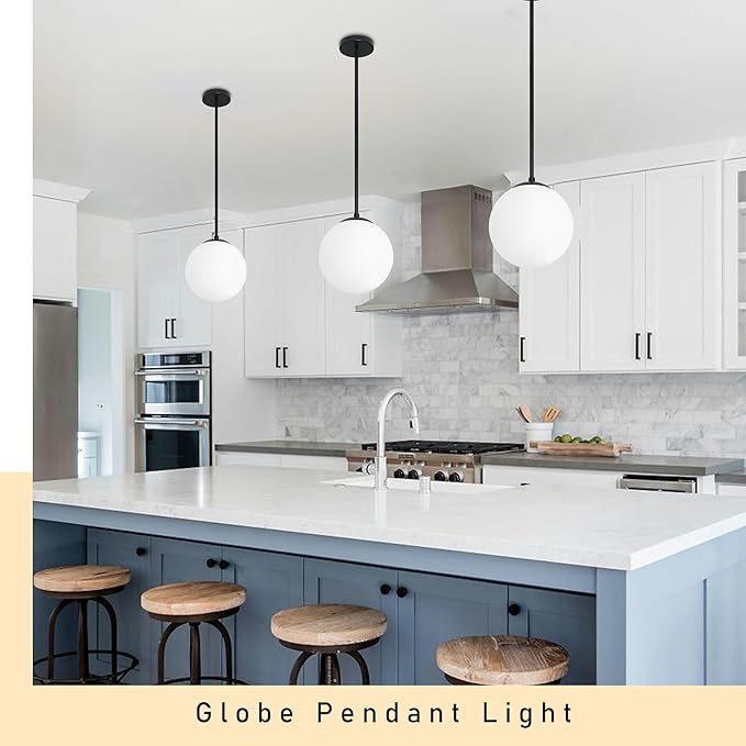 10 Inch Globe Pendant Light Contemporary Globe Pendant Lights Black Mid Century Pendant Light Adjustable Hanging Light Fixture Matte Black Finished with Milk Glass Lampshade for Kitchen Island