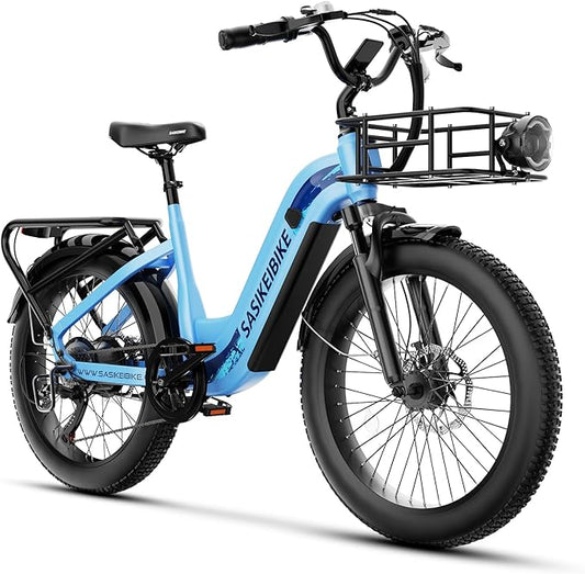 1500W Motor Peak Electric Bike for Adults and Teenagers, 48V 20AH Removable Battery Step Thru EBike, 30+MPH, 80 Miles Max Range, 24" Fat Tire Adult Electric Bicycles for 7 Speed