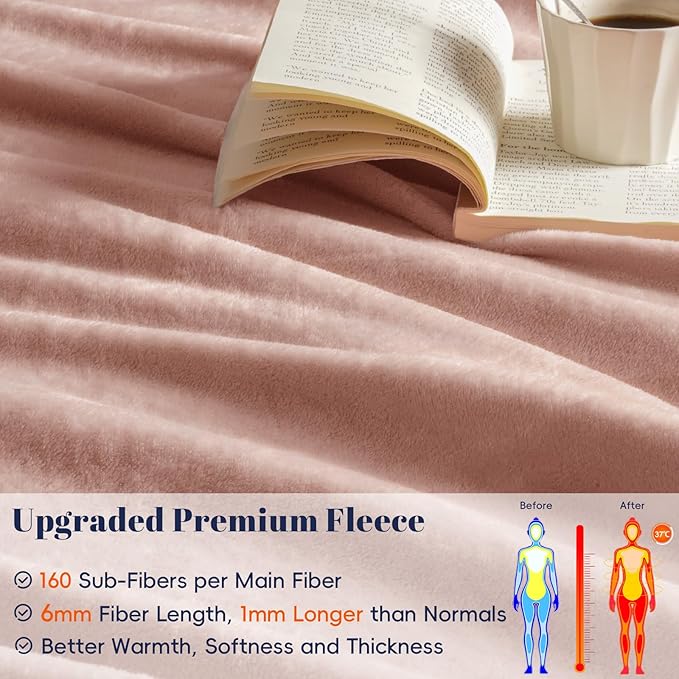 PHF Ultra Soft Fleece Blanket King Size, No Shed No Pilling Luxury Plush Cozy 300GSM Lightweight Blanket for Bed, Couch, Chair, Sofa Suitable for All Season, 108" x 90", Rose Pink