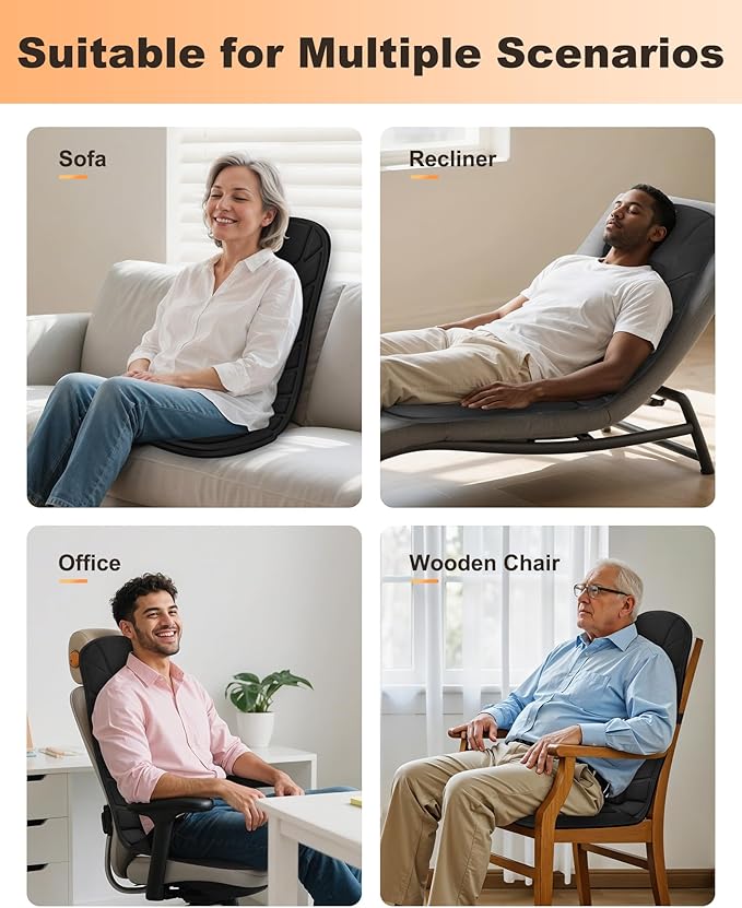 Snailax Massage Seat Cushion with 10 Vibration Motors, Back Massager with Heat, Massage Chair Pad with 5 Vibration Modes, 2 Heating Levels, Chair Massager for Home, Office, Gifts for Men, Women