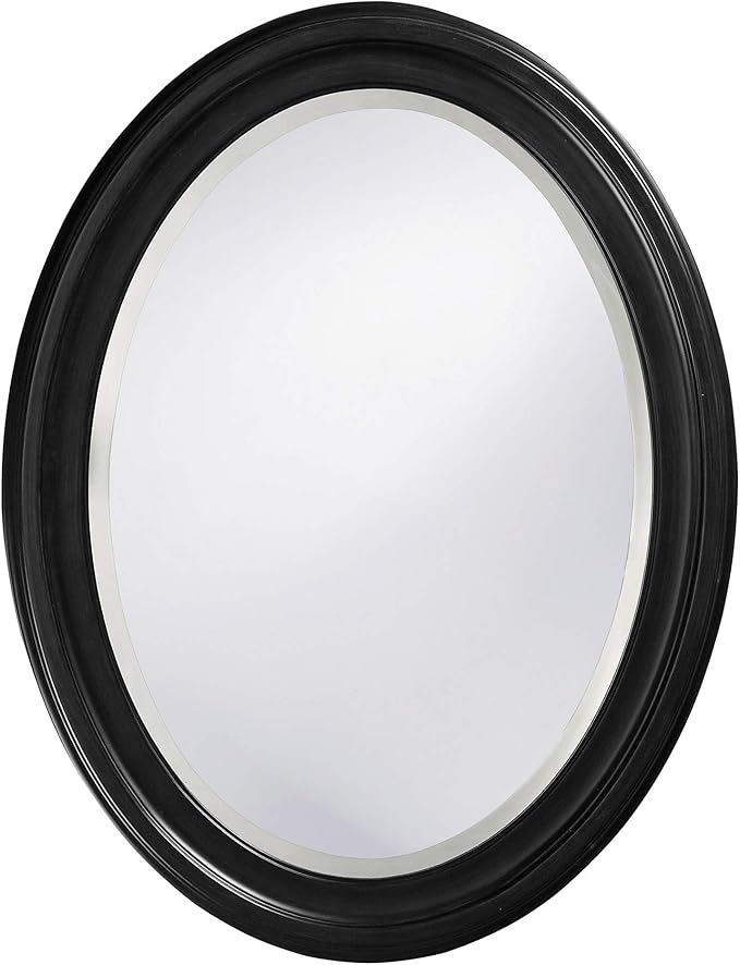 Howard Elliott George Oval Matte Black Wall Mirror, Oval Bevelled Hanging Wood Framed Vanity Mirrors for Home Decor, Living Room, Bathroom, Bedroom, or Hallway, 25 x 33 Inch