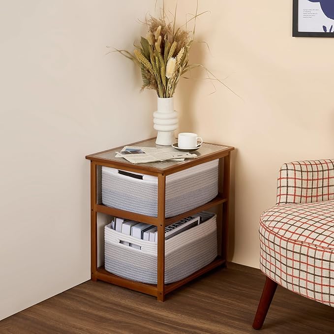 Large Storage Baskets for Shelves, Closet Organizers Bins for Clothes Blanket Towels, Baby Nursery, Toy Baskets Box, Woven Rope Baskets, 17 x 13 x 7.5”, 2 Packs Gradient Gray