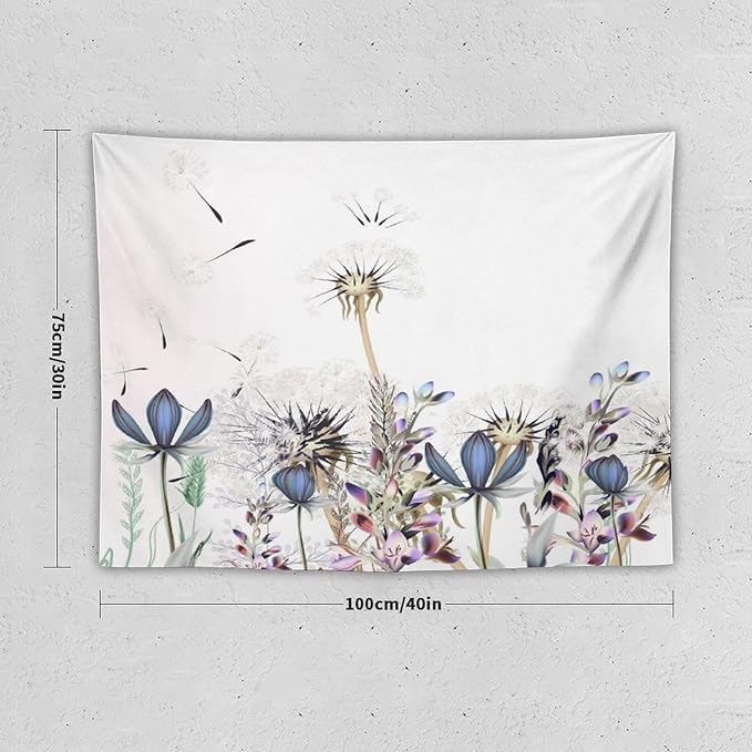 Kurtect Nature Dandelion Tapestry,Spring Plants Colorful Floral Botanical Theme Print Tapestries for Living Room Party Beach Picnic Blankets Tablecloths Wall Decor, 30x40 in